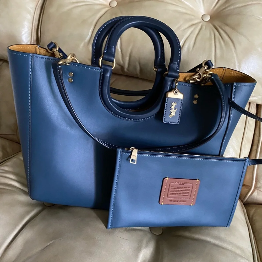 LKNW Coach Rae XL Tote Satchel Glove Tanned Denim Leather Rare Find! - Picture 2 of 16